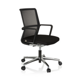 Sedia da ufficio professionale MOVE-TEC NET 3D nera con schienale in rete e base a cinque ruote di hjh OFFICE – vista a 360° (vista frontale a tre quarti 60°)