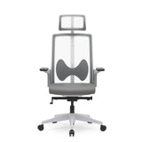Sedia da ufficio professionale ARCEO W grigia con schienale in rete, poggiatesta e base a cinque ruote di hjh OFFICE – vista a 360° (vista frontale 0°)
