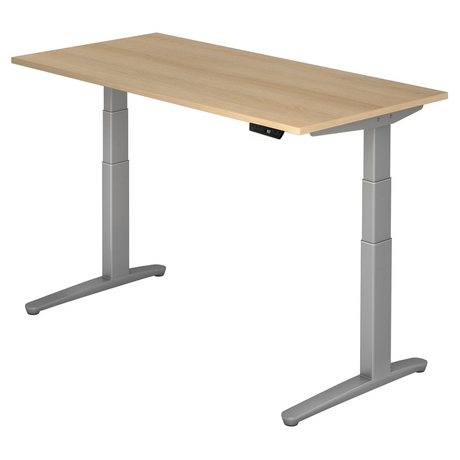 Elektrisch höhenverstellbarer Schreibtisch XBHM 16 SS in Eicheoptik mit grauem Gestell von hjh OFFICE PRO