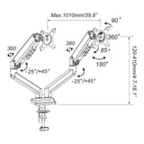Disegno tecnico del Supporto per monitor Ergomount GF2 con una larghezza massima di 1010 mm di hjh OFFICE
