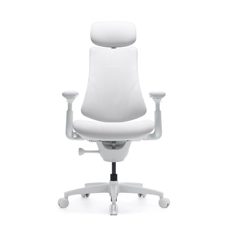 High-End-Bürostuhl LiberNovo Omni Gen in weißer Farbe mit Kopfstütze und verstellbaren Armlehnen von Libernovo
