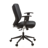 Sedia da ufficio professionale TRAFFIC 20 nera con braccioli e base a cinque ruote di hjh OFFICE – vista a 360° (profilo laterale 80°)