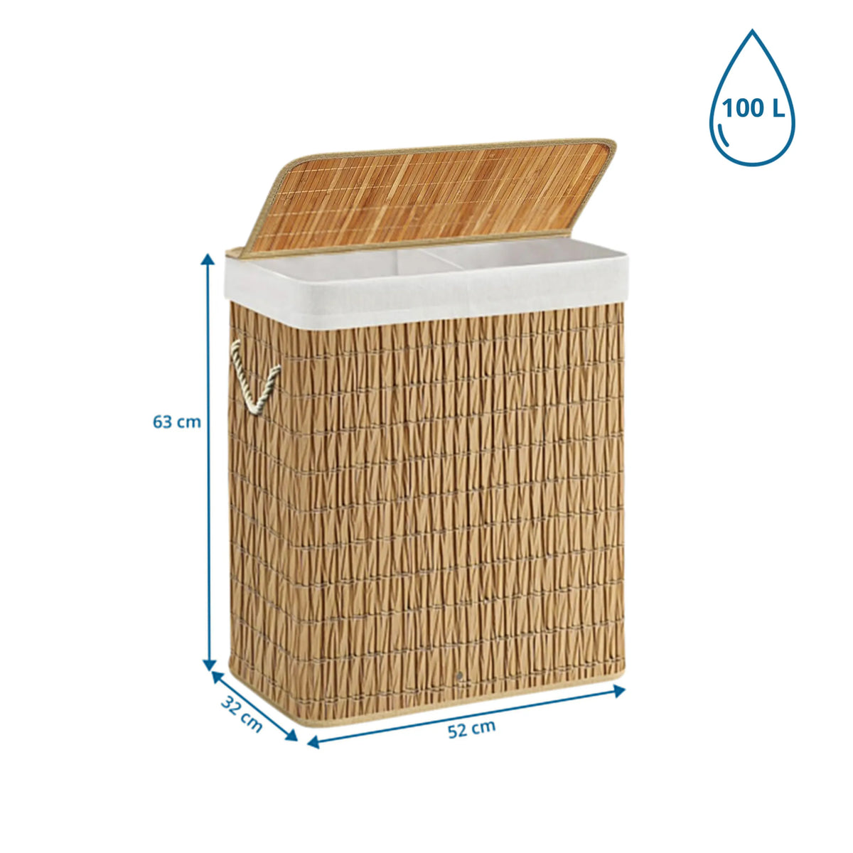 Disegno dimensionale del cesto per il bucato FALSTER XL R con 63 × 52 cm e un volume di 100 l di hjh LIVING