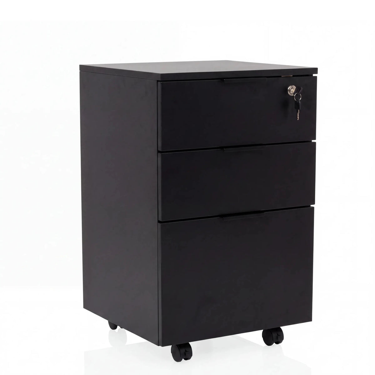 Cassettiera con rotelle DAVIK nera con tre cassetti e una serratura di hjh OFFICE