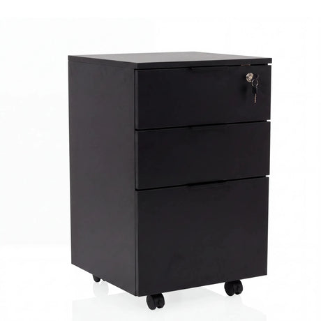 Cassettiera con rotelle DAVIK nera con tre cassetti e una serratura di hjh OFFICE
