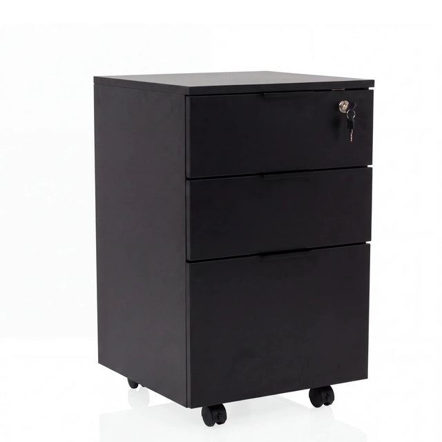 Cassettiera con rotelle DAVIK nera con tre cassetti e una serratura di hjh OFFICE