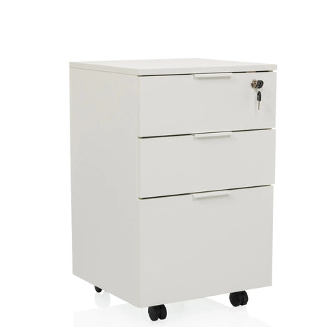 Cassettiera con rotelle DAVIK bianca in legno con tre cassetti e una serratura di hjh OFFICE