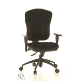 Schwarzer Profi-Bürostuhl WELLPOINT 30 K2 mit Armlehnen und Fußkreuz mit fünf Rollen von Topstar – 360-Grad-Ansicht (Frontansicht 20°)