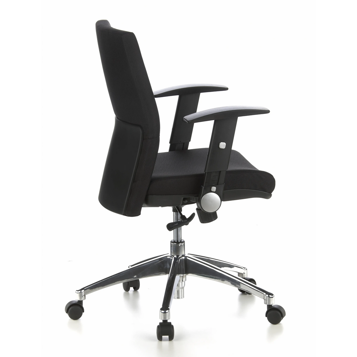Sedia da ufficio professionale LAGUNA PRO nera con braccioli e base a cinque ruote di hjh OFFICE – vista a 360° (profilo laterale 100°)