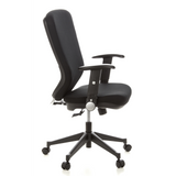 Sedia da ufficio professionale TRAFFIC 30 nera con braccioli e base a cinque ruote di hjh OFFICE – vista a 360° (profilo laterale 80°)