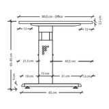 Disegno tecnico della scrivania regolabile in altezza MEGA 19 G con una profondità di 80 cm di hjh OFFICE PRO