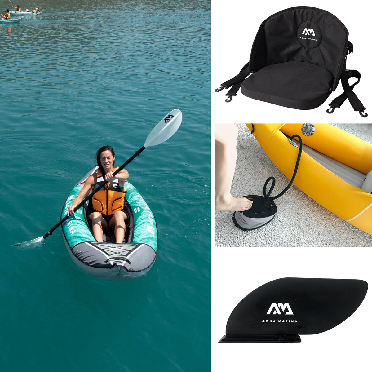 Kayak gonfiabile LAXO-285 in petrolio con accessori come sedile e pompa di Aqua Marina