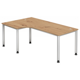 L-förmiger Schreibtisch HILO 82 S in Asteiche mit silbernen Metallbeinen von hjh OFFICE PRO