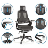 Sedia da ufficio professionale SPEKTRE BLACK con rivestimento in rete e varie possibilità di regolazione di hjh OFFICE