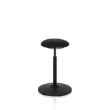Schwarze Stehhilfe BALANCE SIT mit rundem Sitzpolster und kreisförmigem Standfuß von hjh OFFICE – 360-Grad-Ansicht (Frontansicht 20°)