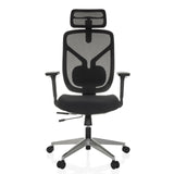High-end Sedia da ufficio CASSILIS B nera con schienale in rete e base a cinque ruote di hjh OFFICE – vista a 360° (vista frontale 0°)