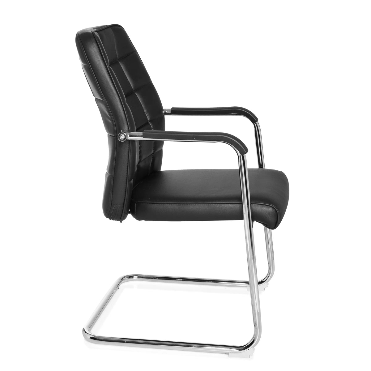 Sedia a sbalzo FLEXO V nera con cuciture quadrate e braccioli di hjh OFFICE – vista a 360° (profilo laterale 80°)