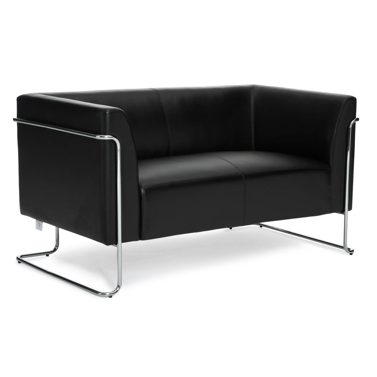 Sofà lounge nero CURACAO a due posti con struttura cromata di hjh OFFICE – vista a 360° (vista posteriore 180°)