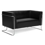 Sofà lounge nero CURACAO a due posti con struttura cromata di hjh OFFICE – vista a 360° (vista posteriore 180°)
