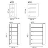 Disegno tecnico degli scaffali SIGNA 6010 in quattro versioni fino a 2004 mm di altezza di hjh OFFICE PRO