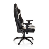Sedia da gaming PROMOTER I bianca e nera con braccioli e base a cinque ruote di hjh OFFICE – vista a 360° (profilo laterale 80°)
