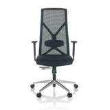 Sedia da ufficio professionale AZURRO B nera con schienale in rete e base a cinque ruote di hjh OFFICE – vista a 360° (vista frontale 0°)