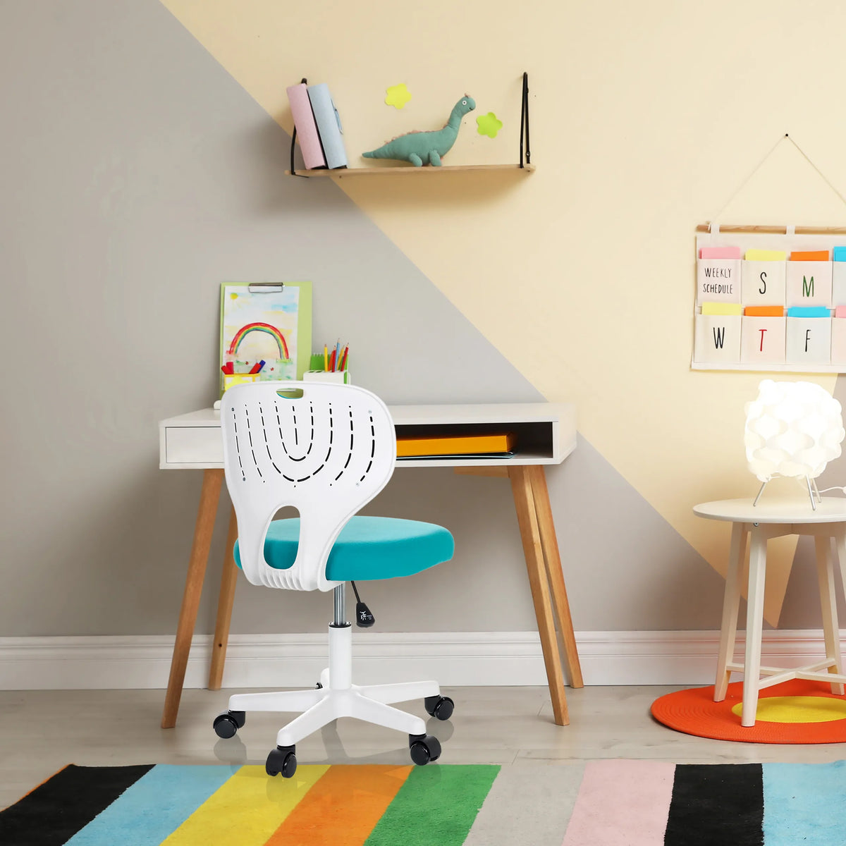 Sedia girevole per bambini KIDDY TOP W blu con struttura bianca e schienale traforato di hjh OFFICE
