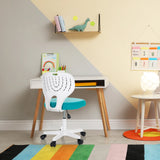 Sedia girevole per bambini KIDDY TOP W blu con struttura bianca e schienale traforato di hjh OFFICE