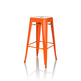 Sgabello da bar VANTAGGIO HIGH arancione con quattro gambe e poggiapiedi integrati di hjh OFFICE – vista a 360° (vista frontale a tre quarti 60°)