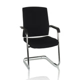 Sedia a sbalzo LEVIA VP nera con braccioli e struttura cromata di hjh OFFICE – vista a 360° (vista frontale 15°)