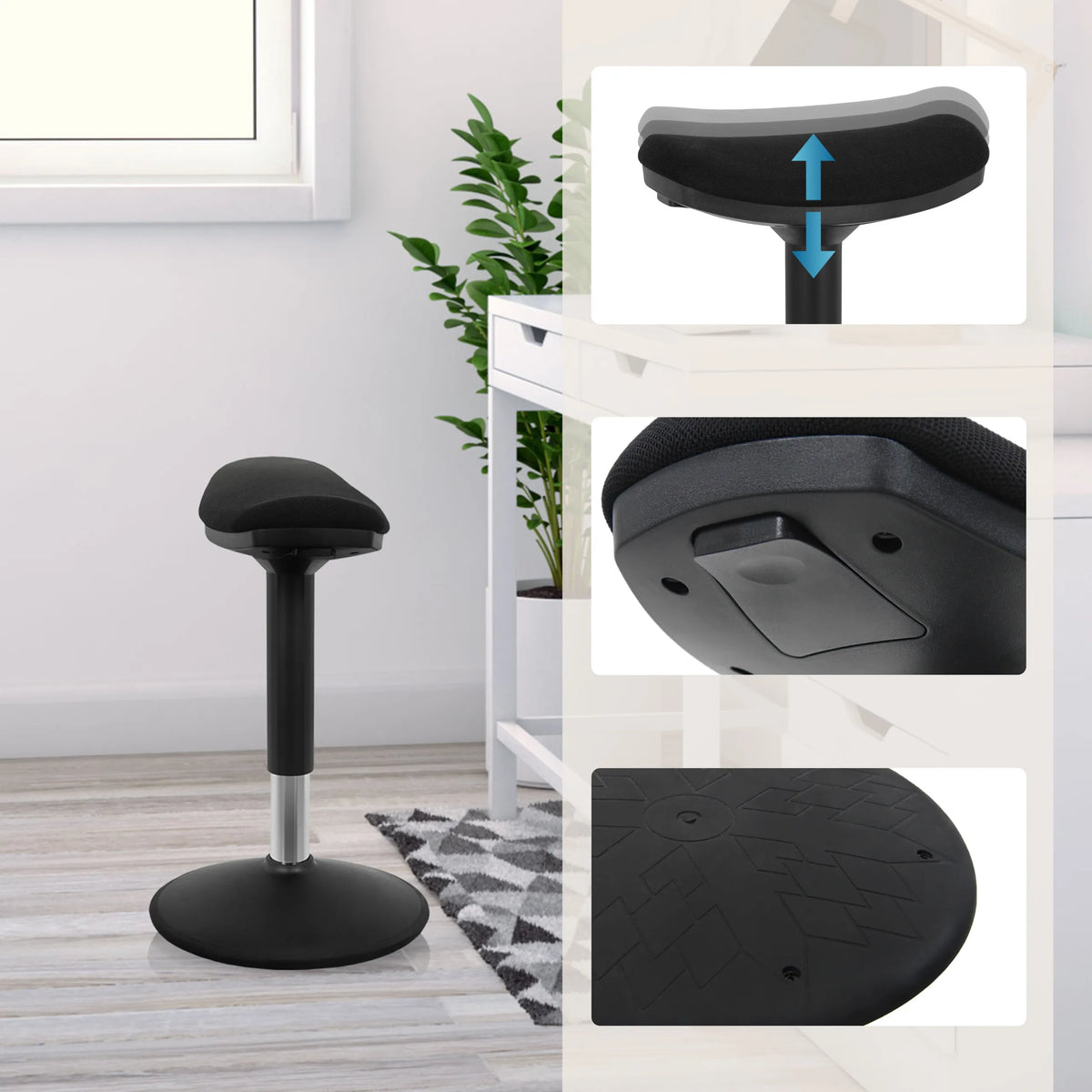 Seduta regolabile in altezza e base dell'Ausilio per la posizione eretta BALANCE SIT I B in nero di hjh OFFICE