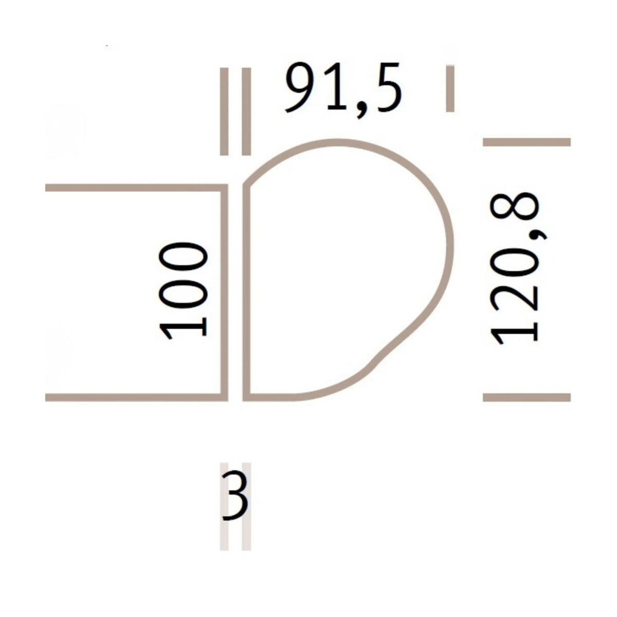Disegno dimensionale della piastra di estensione LA92 C con misure di 100, 91,5 e 120,8 di hjh OFFICE PRO