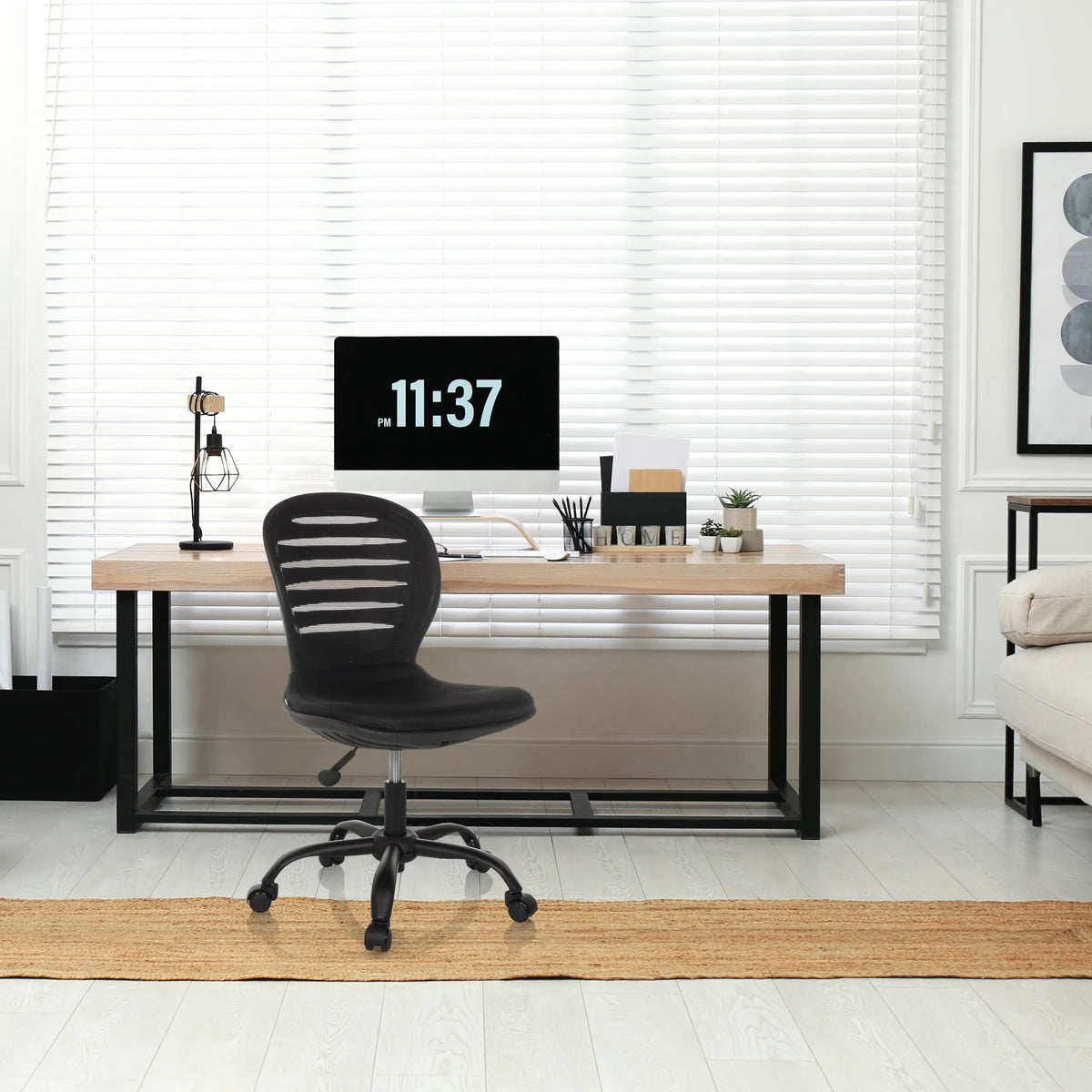 Sedia Home Office CASLA nera con schienale curvo e rotelle di hjh OFFICE
