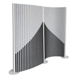 Graue Trennwand Flexmiut Wave mit plissiertem Stoff und geometrischem Muster von hjh OFFICE