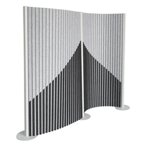 Graue Trennwand Flexmiut Wave mit plissiertem Stoff und geometrischem Muster von hjh OFFICE