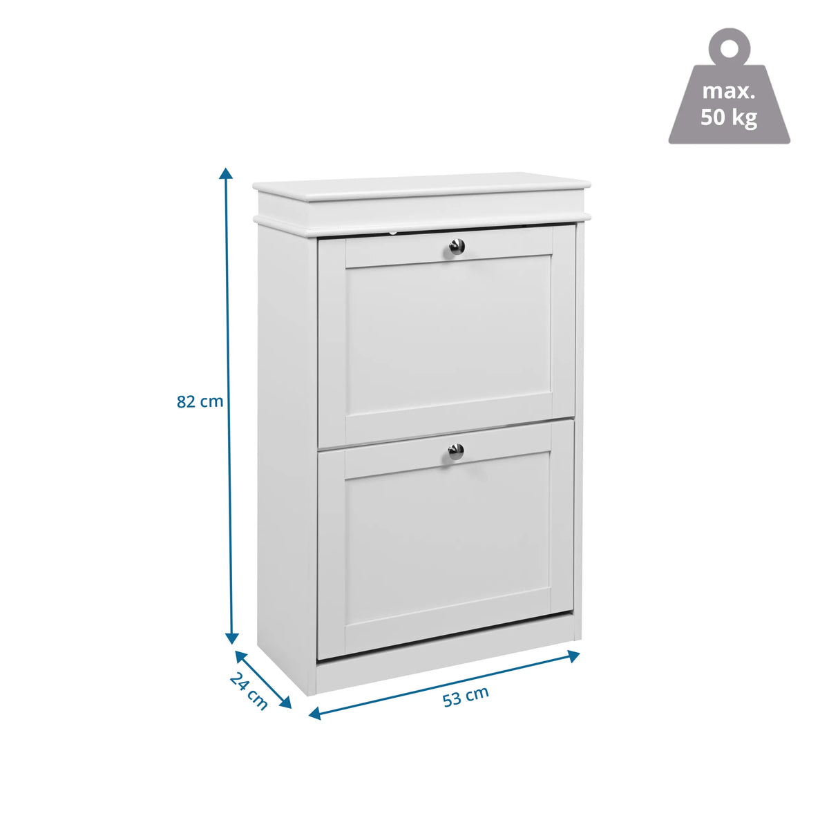 Vista dimensionale della scarpiera Estha 20 con 82 × 53 cm e portata massima di 50 kg di hjh LIVING