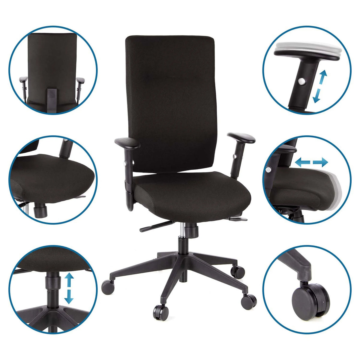 Sedia da ufficio professionale PRO-TEC 300 in nero con braccioli e altezza del sedile regolabili di hjh OFFICE