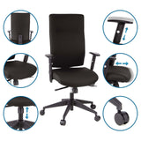Sedia da ufficio professionale PRO-TEC 300 in nero con braccioli e altezza del sedile regolabili di hjh OFFICE