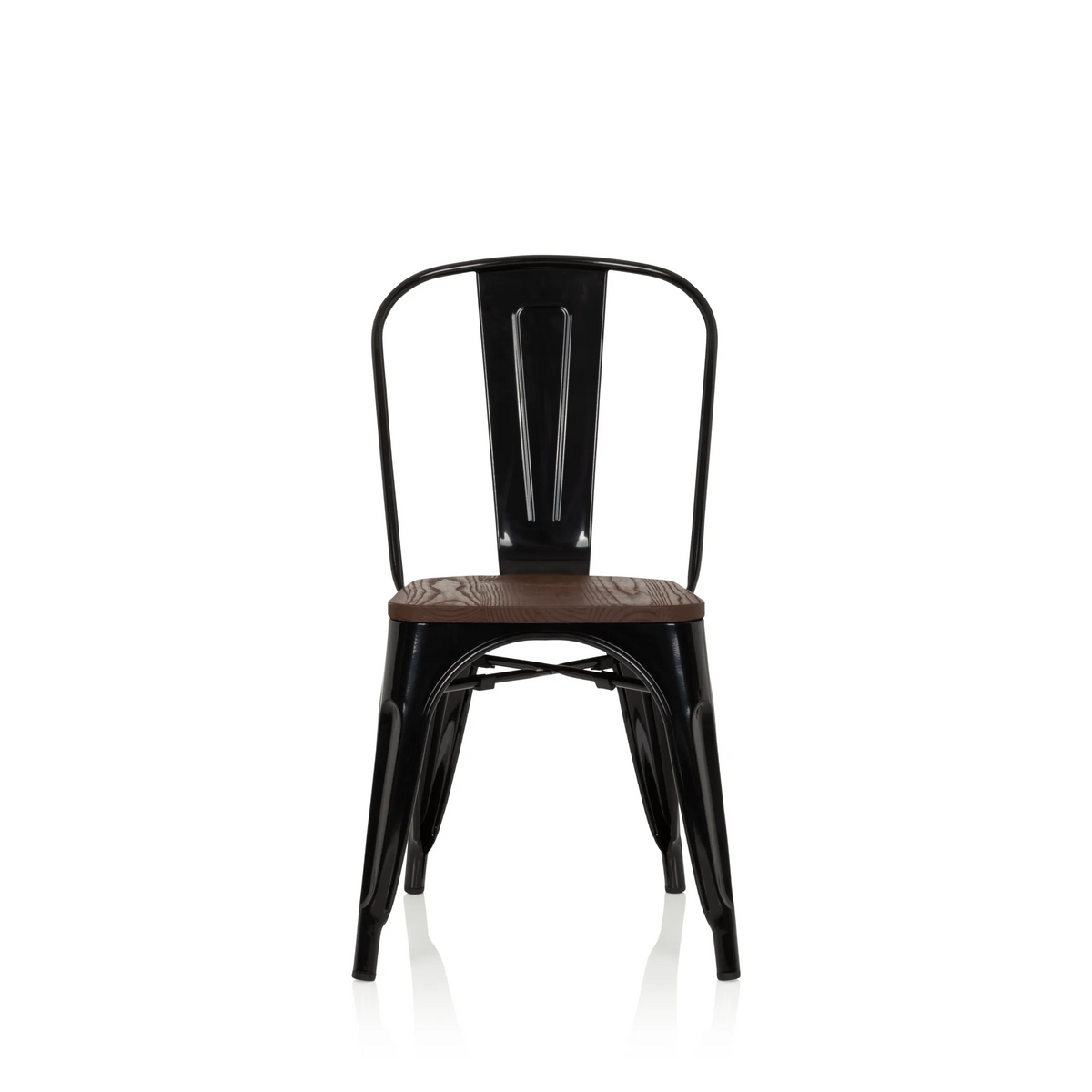 Sedia bistro nera VANTAGGIO COMFORT W con seduta in legno marrone di hjh OFFICE – vista a 360° (vista frontale 0°)