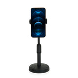 Supporto per cellulare e tablet FLEXMOBI II nero con base rotonda e asta telescopica di hjh OFFICE – vista a 360° (vista frontale 0°)