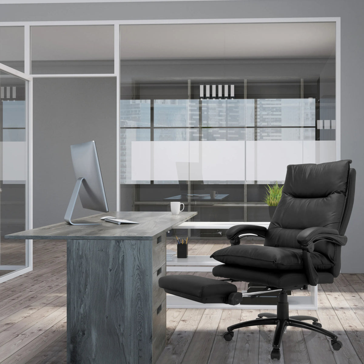 Poltrona Home Office RELAX CL 200 nera in ecopelle con poggiapiedi estraibile di MyBuero