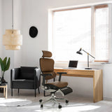 Poltrona di lusso ERGOHUMAN PLUS LEGPRO GEN2 in pelle marrone con poggiatesta e base cromata di hjh OFFICE