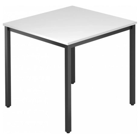 Tavolo quadrato DORAN DQ08 D con piano bianco e struttura in tubolare quadrato nero di hjh OFFICE PRO