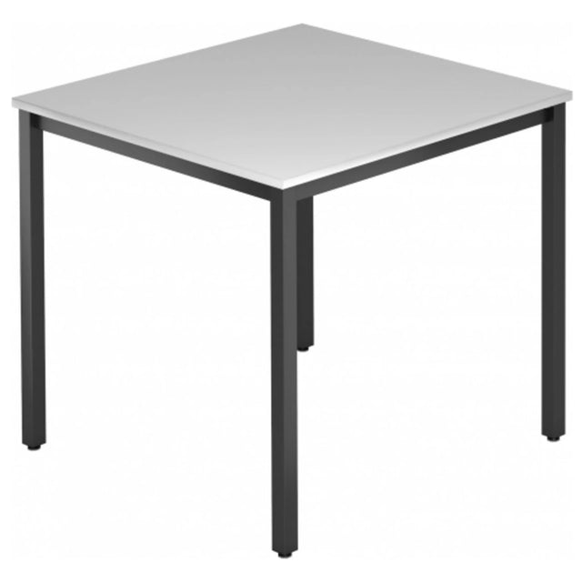 Tavolo quadrato DORAN DQ08 D con piano grigio e struttura in tubolare quadrato nero di hjh OFFICE PRO