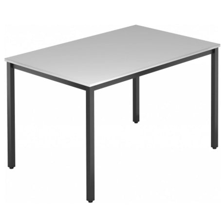 Scrivania DORAN DQ12 D con piano grigio e gambe tubolari quadrate nere di hjh OFFICE PRO