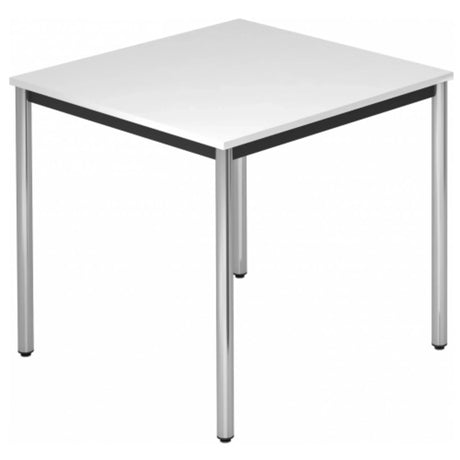 Tavolo quadrato DORAN DR08 C con piano bianco e gambe in tubo tondo cromato di hjh OFFICE PRO