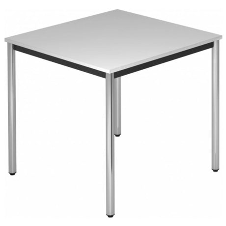 Tavolo quadrato DORAN DR08 C con piano grigio e gambe tubolari cromate di hjh OFFICE PRO