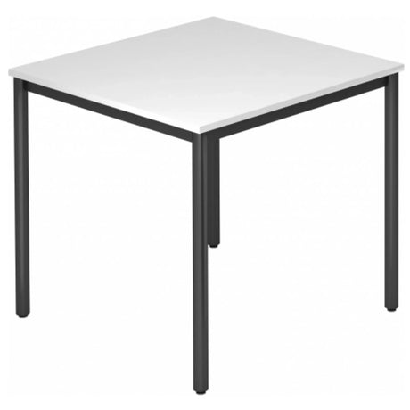 Tavolo quadrato DORAN DR08 D con piano bianco e gambe tubolari nere di hjh OFFICE PRO