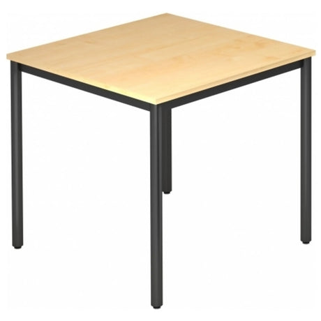 Tavolo quadrato DORAN DR08 D con piano in legno d'acero e gambe tubolari rotonde nere di hjh OFFICE PRO