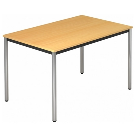 Scrivania DORAN DR12 C in effetto faggio con gambe in tubo tondo cromato di hjh OFFICE PRO